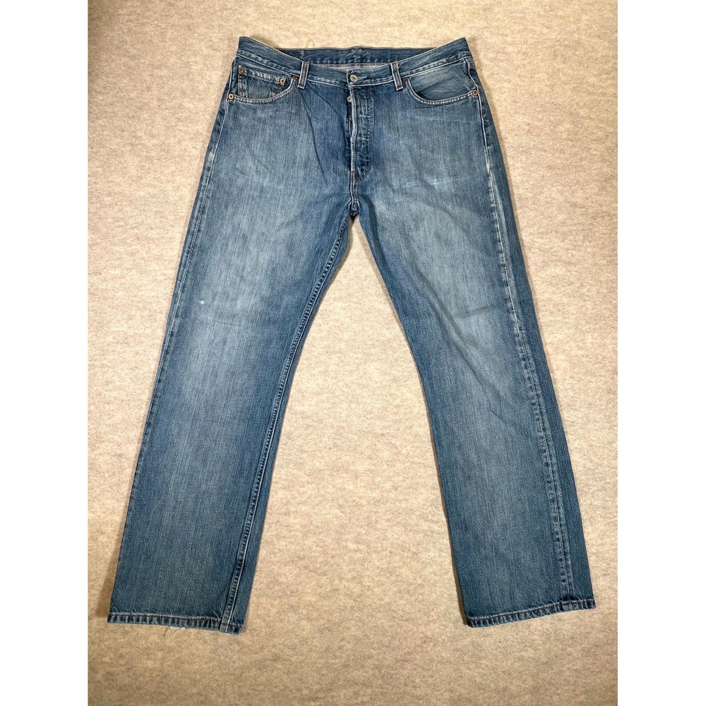 Levis 501 Original Fit Jeans Mens 36x32 Blue Denim Logo Mid Rise Straight Leg